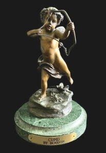 Cupid By Houdon Vintage Bronze Cupid Baby Angel Wings 1980 Signed Marble Base 9" - Picture 1 of 12