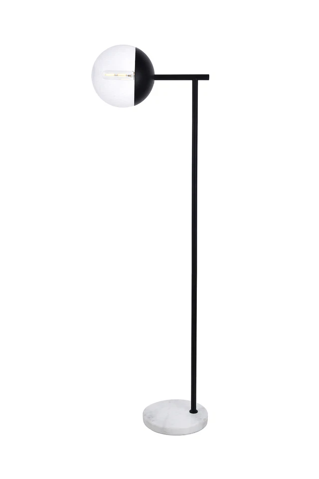 Elegant LD6099BK Eclipse 1 Light Black Floor Lamp With Clear Glass