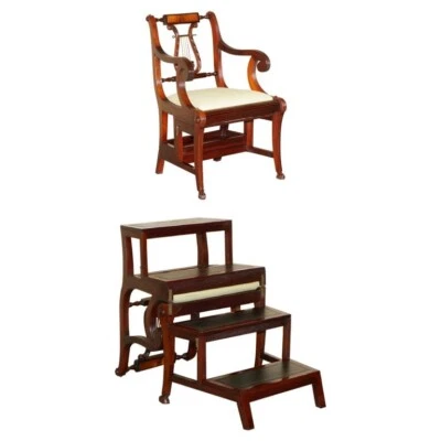 BELA POLTRONA BIBLIOTECA COURO VERDE MOGNO VINTAGE COURO METAMÓRFICO DEGRAUS - Imagem 1 de 4