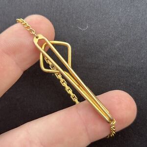 SWANK Tie Bar Clip With Chain Gold Toned Vintage 2”