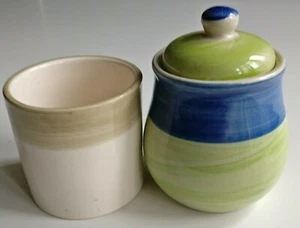 2 KLEINE MIX MATCH HANDBEMALTE KERAMIK KANISTER GLAS DECKELTOPF PFLANZTOPF ÜBERTOPF - Bild 1 von 6