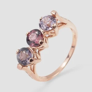 BURMA Lavender Purple Spinel Rare 925 Sterling Silver Three Stone Rings Size 6.5 - Picture 1 of 8
