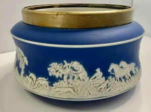 Antique Adams Tunstall Dark Blue Jasperware Bowl Dish Dogs Horses Scene See Pics - Picture 1 of 18
