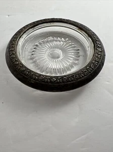 Vintage Glass Pewter Coaster Sunburst Glass (A) - Picture 1 of 3