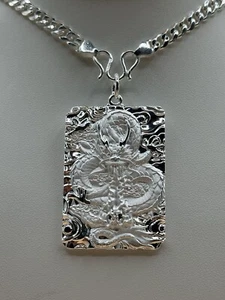 Large Silver Fire Breathing Dragon Pendant 50g - Picture 1 of 5