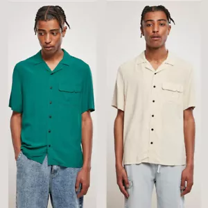 Urban Classics Viscose Camp Shirt Hemd Freizeithemd Kurzarm Brusttasche Kragen - Picture 1 of 45