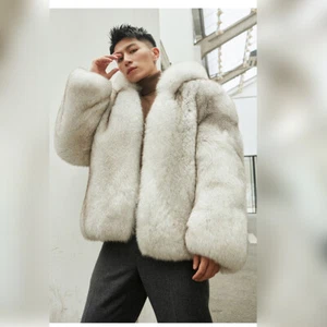 Men Natural White Real Fox Fur Coat Winter Hooded Jackets Thick Warm Overcoat - Picture 1 of 6