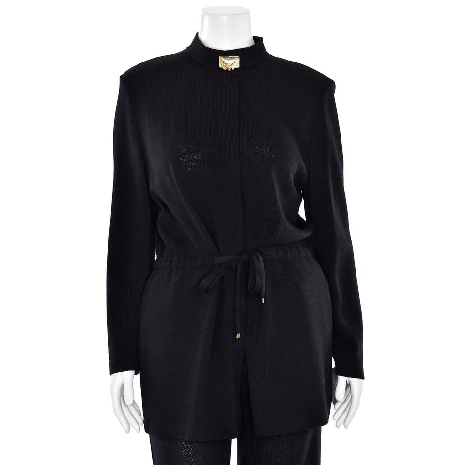 St. John Collection Black Jacket sz 14 Relaxed Fit w/ Drawstring Waist + Brooch - Image 1 of 4