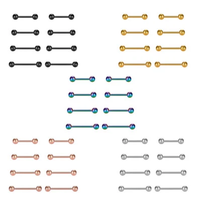 8PCS Stainless Steel Nipple Tongue Rings Straight Barbells Piercing Jewelry 14G - Image 1 of 4
