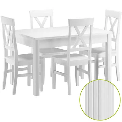 Set bianco in Pino di tavolo da pranzo zampe intagliate-4 sedie 90.70-51CW-Set22 - Immagine 1 di 4