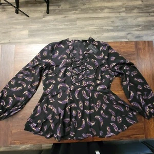 Blusa para mujer talla L negra púrpura metálica dorada marca Lane Bryant muy bonita - Imagen 1 de 9