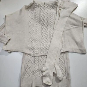 Girls GAP Cream Color Cable Knit Dress, Hooded Poncho, and Leggings Size S - Picture 1 of 12