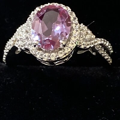 Sterling 925 Purple - Pink Mystic Topaz CZ Halo - Braid Twist Band Cocktail Ring - Image 1 of 3