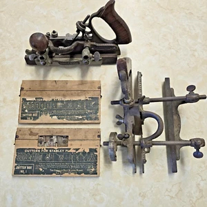 ANTIQUE Lot  Stanley No. 45 Combination 2 Planes 2 Boxes of Cutters Blades ~1895 - Picture 1 of 22