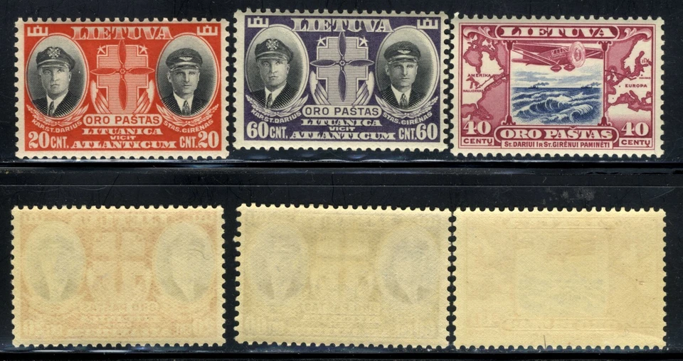 1934 Lithuania Death of Capt. Steponas Darius/Stasys Girenas🛩️ Sc#C79-81 MNH OG - Image 1 of 1