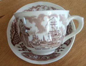 Vintage ALFRED MEAKIN China Fair Winds Brown Flat Cup & Saucer Set England - Picture 1 of 3
