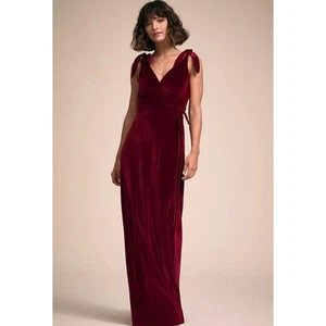 New Anthropologie BHLDN Rosaura Dress VELVET WRAPAROUND MAXI $198 Large WINE - Picture 1 of 3