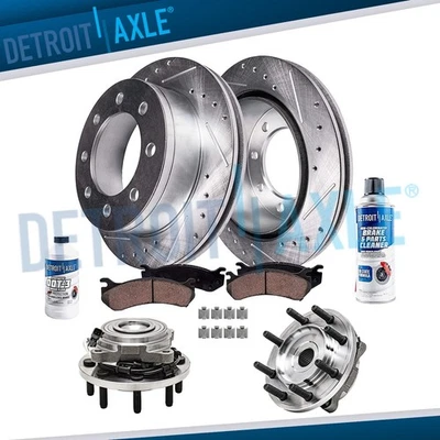 Rotores perforados delanteros pastillas de freno cojinetes de cubo de rueda para Ram 2500 3500 2014-2018 Foto 1 de 4