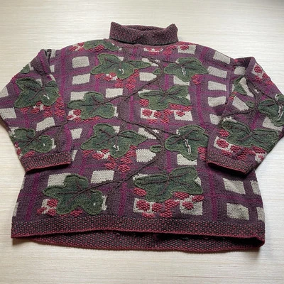 Suéter Vintage Express Tricot Tejido a Mano Años 90 Cuello Alto Floral M Cottage Boho Foto 1 de 4