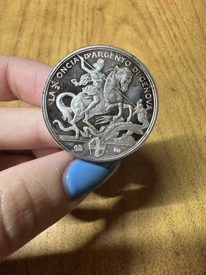 MEDAGLIA 1/2 ONCIA D’ ARGENTO DI GENOVA CRISTOFORO COLOMBO ARGENTO 999 NN - Immagine 1 di 2