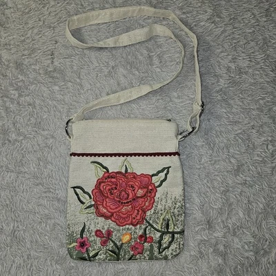 Bolso Bandolera Bordado Rosa Lino Cartera Lentejuelas Floral Metálico Nuevo Foto 1 de 4