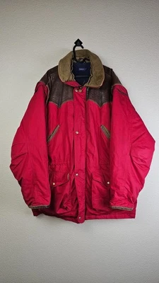 Vintage Gant Colorado Down Jacket XXL Leather Yoke Removable Sleeves Red Green - Image 1 of 4