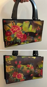Angela Frascone Vintage Japonés Floral Flores Abanico Bolso Bolso Cartera Arte - Imagen 1 de 10