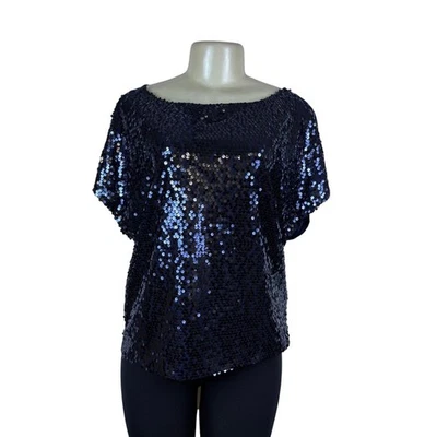 Jennifer Lopez Womens Navy Sequin Polyester Blouse  Stunning Party Top Size M - Image 1 of 4