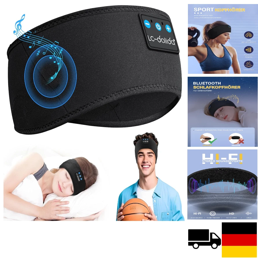 LC-dolida Schlafkopfhörer Bluetooth 5.4, Schlaf Stirnband Kopfhörer Headband