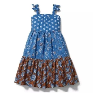 Janie and Jack Blue Brown Cotton Mixed Paisley Floral Maxi Dress size 12 - Picture 1 of 16