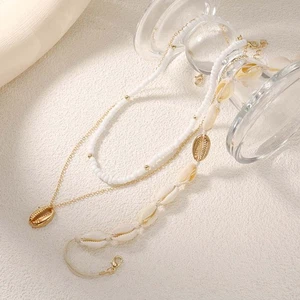 Trendige mehrlagige Halskette Reis Perlen Muschel Anhänger für Modeliebhaber - Picture 1 of 4