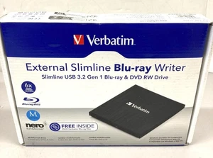 New VERBATIM External Slimline USB 3.2 Gen 1 Blu-Ray Writer - Black - Open Box - Picture 1 of 8
