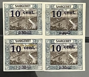 GERMANY - SAAR - Scarce Imperf #87 Overprint Block 4  Of Mint H - Picture 1 of 2