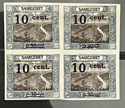 GERMANY - SAAR - Scarce Imperf #87 Overprint Block 4  Of Mint H - Image 1 of 2