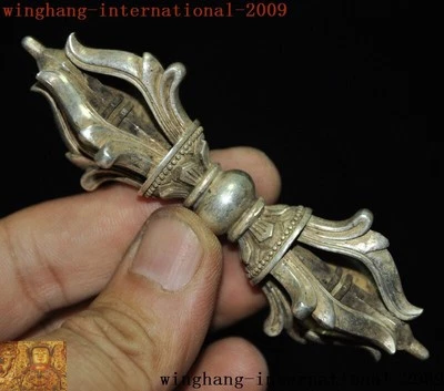4" Budismo Tibetano Tíbet Plata Vajra Dorje Phurpa Exorcismo Talismán Faqi Estatua Foto 1 de 4