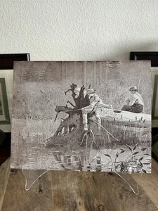 Winslow Homer "Waiting for a Bite" 1874 Harper's Weekly Wood Engraving Replica - Picture 1 of 8