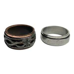 Men’s Spinner Ring Lot x2 Stainless Steel Silver Tone Rings - Picture 1 of 1