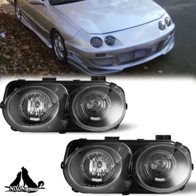 For 1998-2001 Acura Integra Halo Black Projector Headlights Clear Headlamps Pair Foto 1 de 4