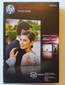 HP Premium Plus Papier fotograficzny Inkjet Soft Gloss 75 funtów 4x6 w 88 ct Open Box Pokrowiec - Zdjęcie 1 z 5
