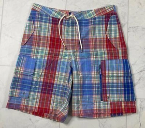 POLO RALPH LAUREN Plaid Nylon Drawstring Board Shorts Mens 34 - Picture 1 of 7