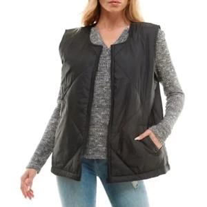 New Socialite S/M Small Medium Solid Black Quilted Oversized Puffer Vest Jacket - Picture 1 of 5