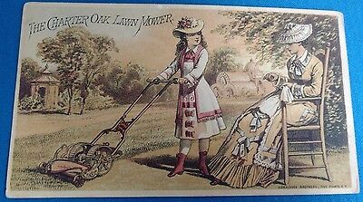 Vintage Antique Charter Oak Lawnmower Garden Sew Trade Card Postcard Advertising • 32$
