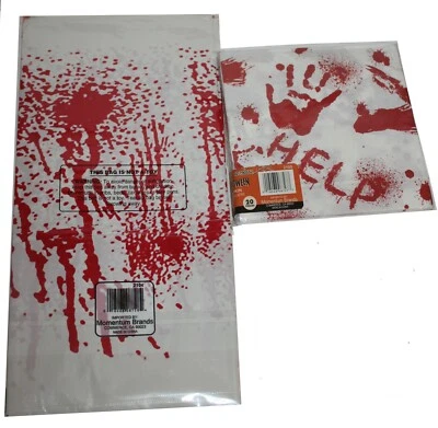 "HELP" Disposable 54" x 108" Table cloth and 13" Napkins, Halloween Bloody Theme - Image 1 of 3