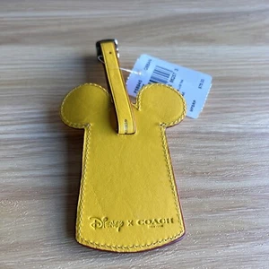 Coach x Disney Mickey Leather Luggage Tag NWT Banana Yellow (F58945) - Picture 1 of 4