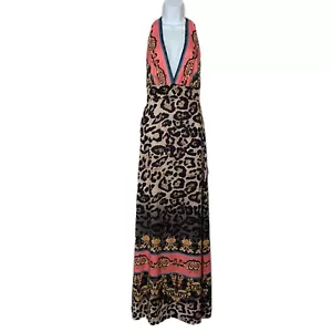 Venus Women's Boho Animal Print Halter Multicolor Maxi Dress Size Small - Picture 1 of 7