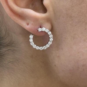 14K White Gold Hoop Earrings 1.74ct Round Lab-Created Diamond F/VS - Picture 1 of 6