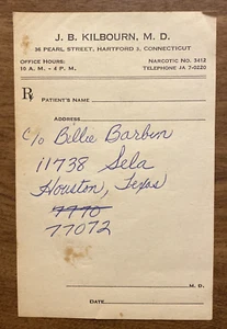 Doctor Dr. J. años 1940-1950 B. Kilbourn M.D. Nota médica Hartford Connecticut CT - Imagen 1 de 12