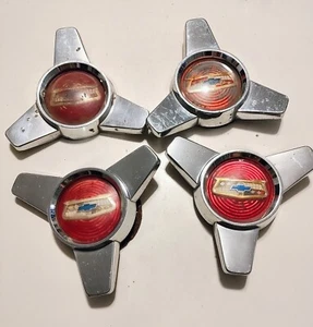 1957 CHEVY BELAIR 150/210 Three Bar Spinners Set of 4 - Picture 1 of 13