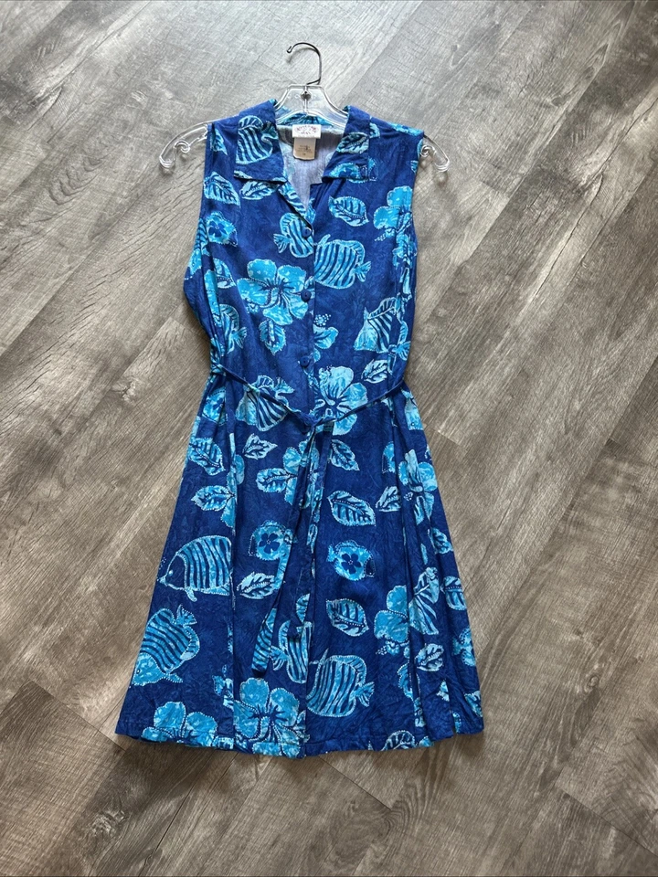 Vestido Vintage PEPPERMINT BAY Azul Playa Hawaii Boho Túnica Floral Normcore M Foto 1 de 4