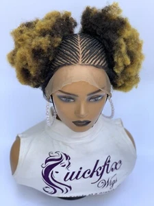 Braided wig, Afro Puff Hair Frontal braid wig,Braid wig,Knotless, Full Lace Wig - Picture 1 of 10